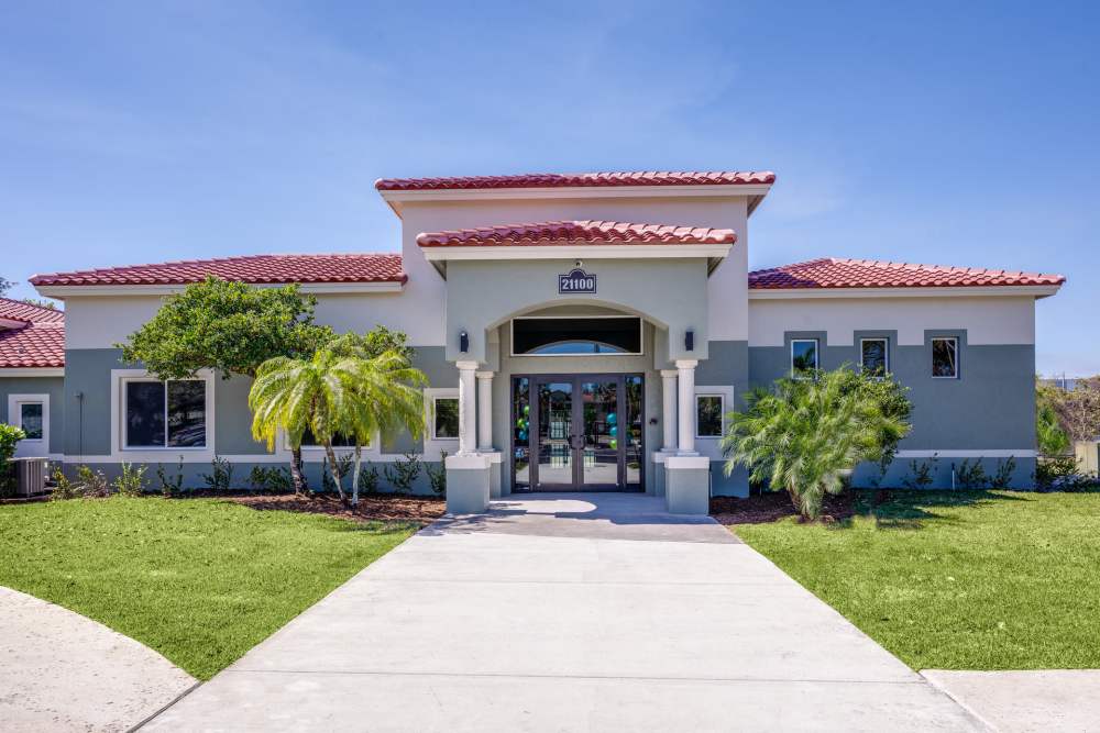 Entrance of community clubhouse at Ernie Martin Villas in Miami, Florida