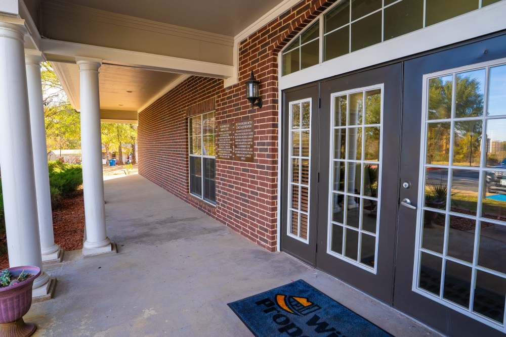 Entrance to clubhouse at Timber Village in Marshall, Texas