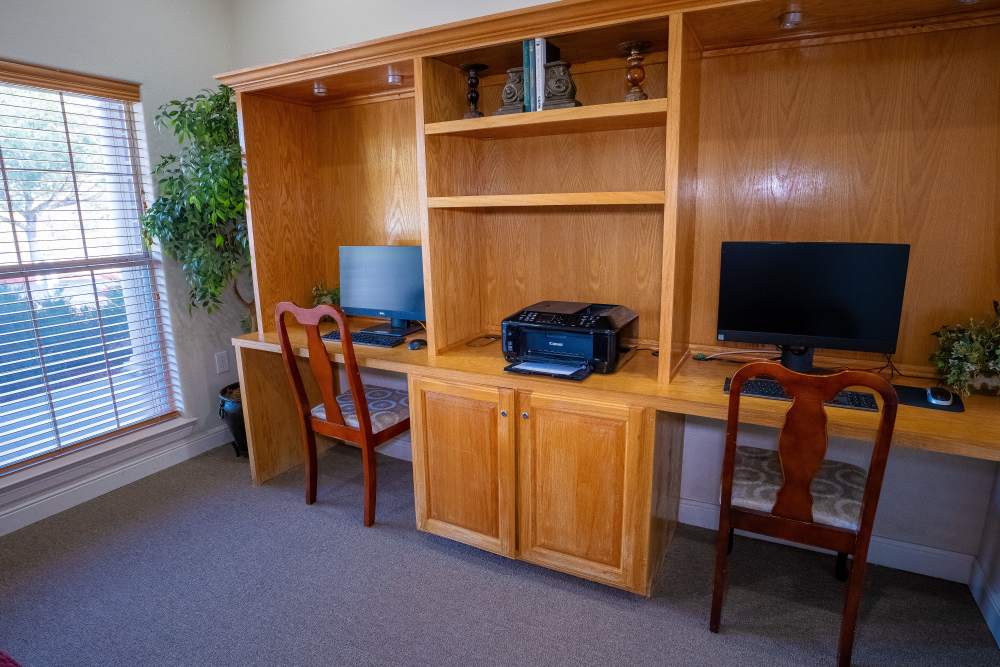 Business center with computers at Timber Village in Marshall, Texas