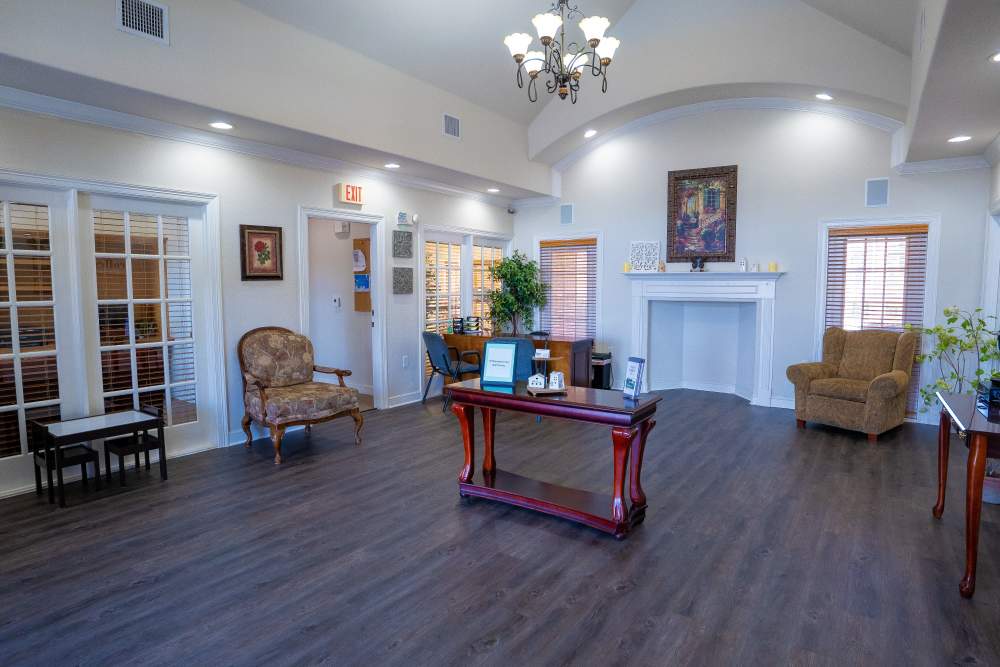 Clubhouse with wooden flooring at Timber Village in Marshall, Texas 