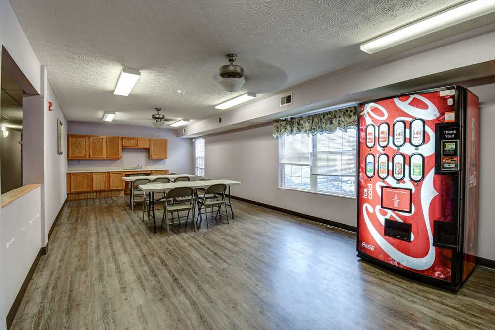 Dining area in a community space at Victory Place in Barboursville, West Virginia