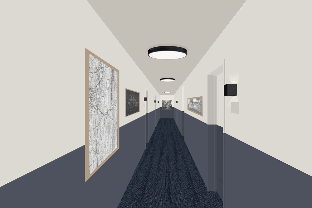 Hallway at Baldwinville School Apartments in Templeton, Massachusetts