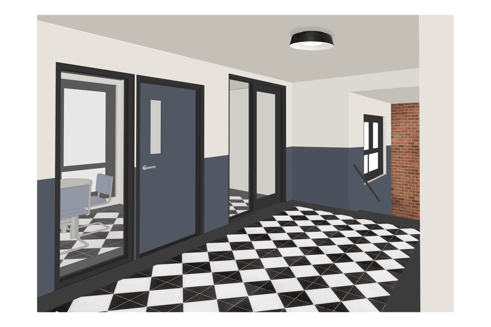 Lobby at Baldwinville School Apartments in Templeton, Massachusetts