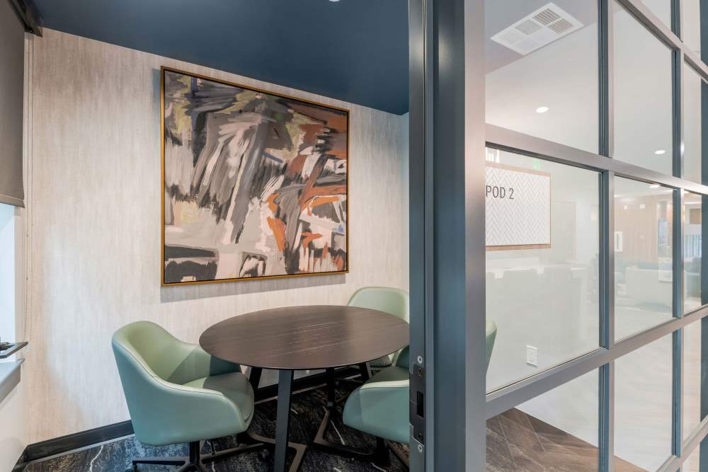 Enclosed coworking station at J Luna at Ballston in Arlington, Virginia