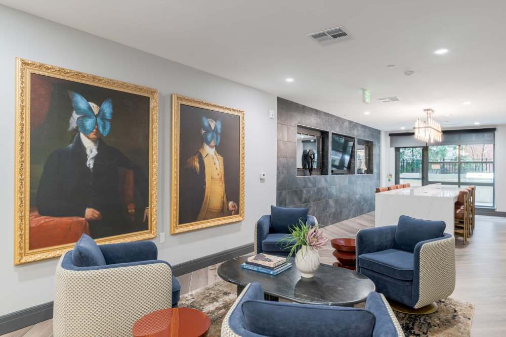 Seating area in the clubhouse at J Luna at Ballston in Arlington, Virginia