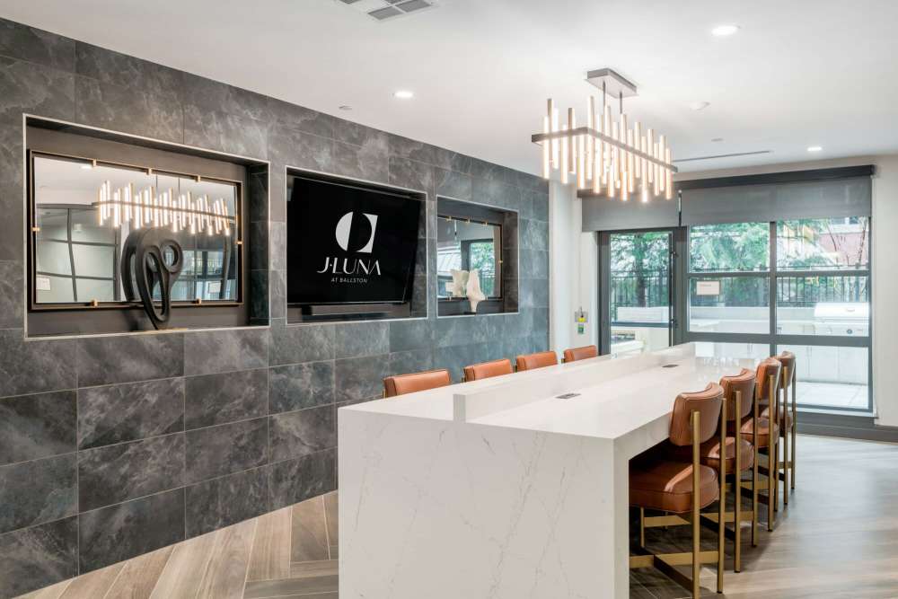 Coworking stations at J Luna at Ballston in Arlington, Virginia