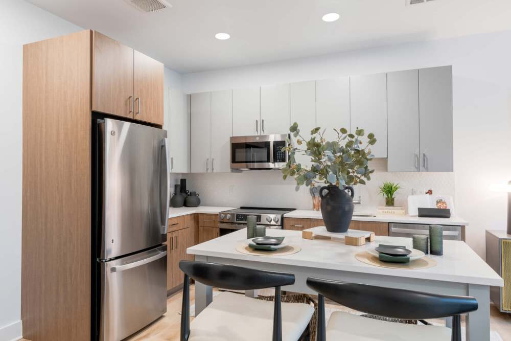 Stainless-steel appliances in an apartment bedroom at J Luna at Ballston in Arlington, Virginia