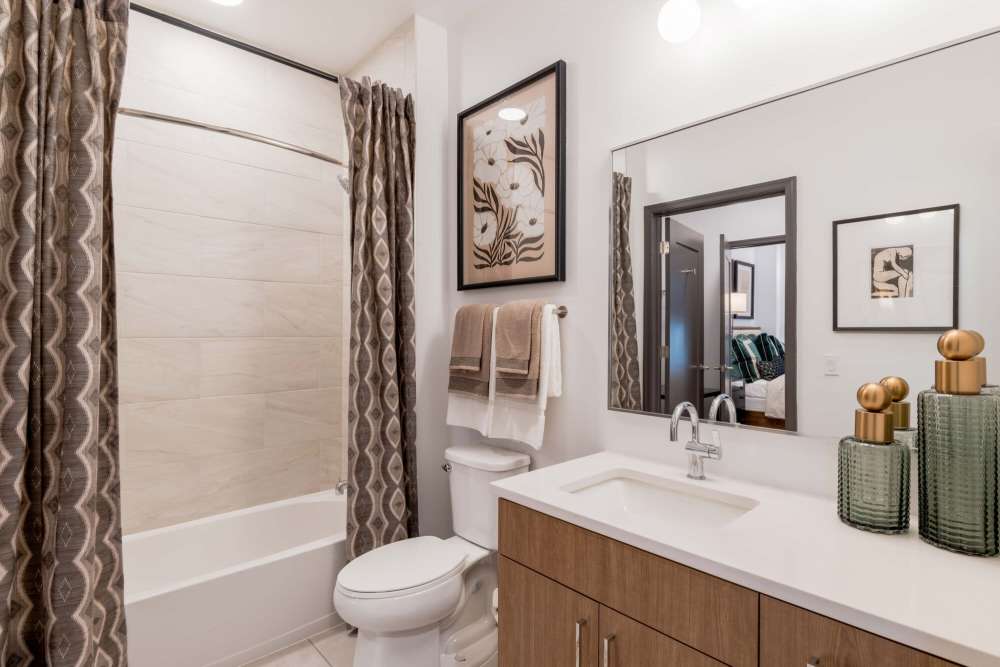 Bathroom with modern finishes at J Luna at Ballston in Arlington, Virginia