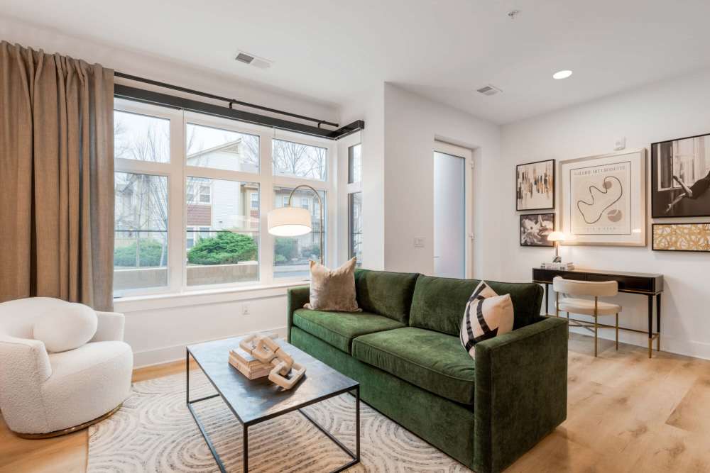 Bright window in an apartment living room at J Luna at Ballston in Arlington, Virginia