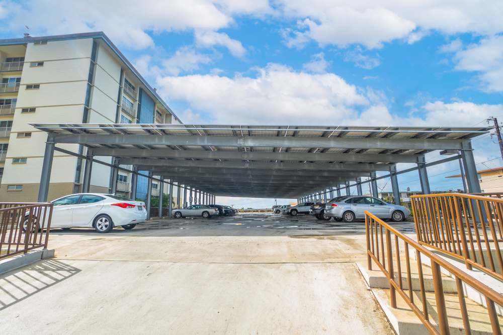 Parking facility at Waipahu Tower Apartments in Waipahu, Hawaii