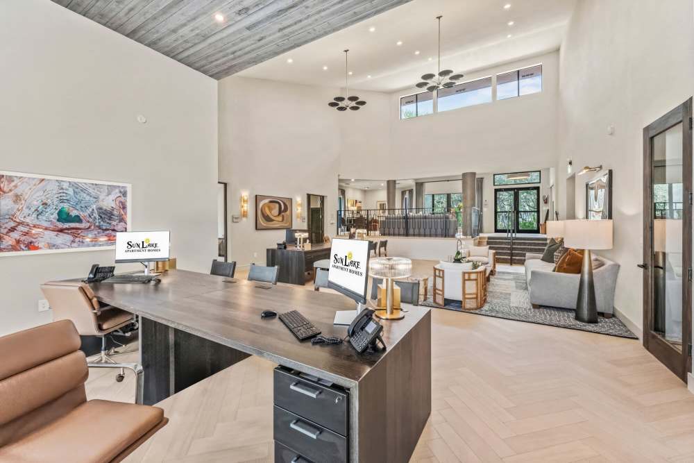 Interior of a clubhouse lounge at Sun Lake in Lake Mary, Florida