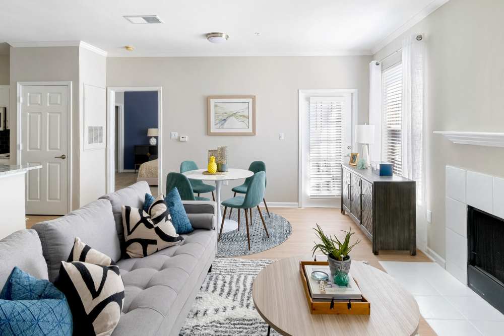 Living and dining area in a model home at Highlands at Alexander Pointe in Charlotte, North Carolina