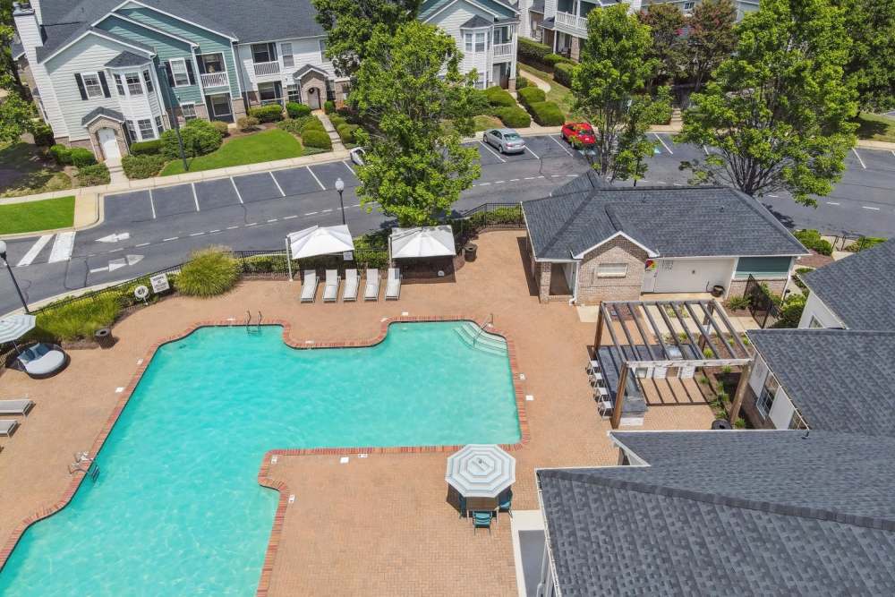 Swimming pool aerial shot at Highlands at Alexander Pointe in Charlotte, North Carolina