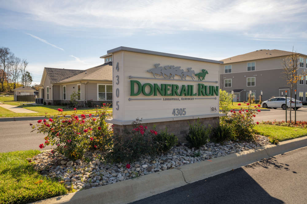Property sign board at Donerail Run in Louisville, Kentucky