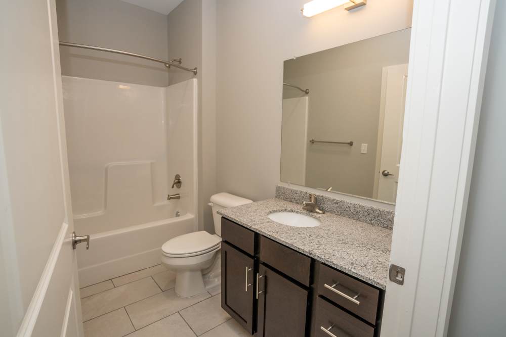Apartment bathroom at Donerail Run in Louisville, Kentucky