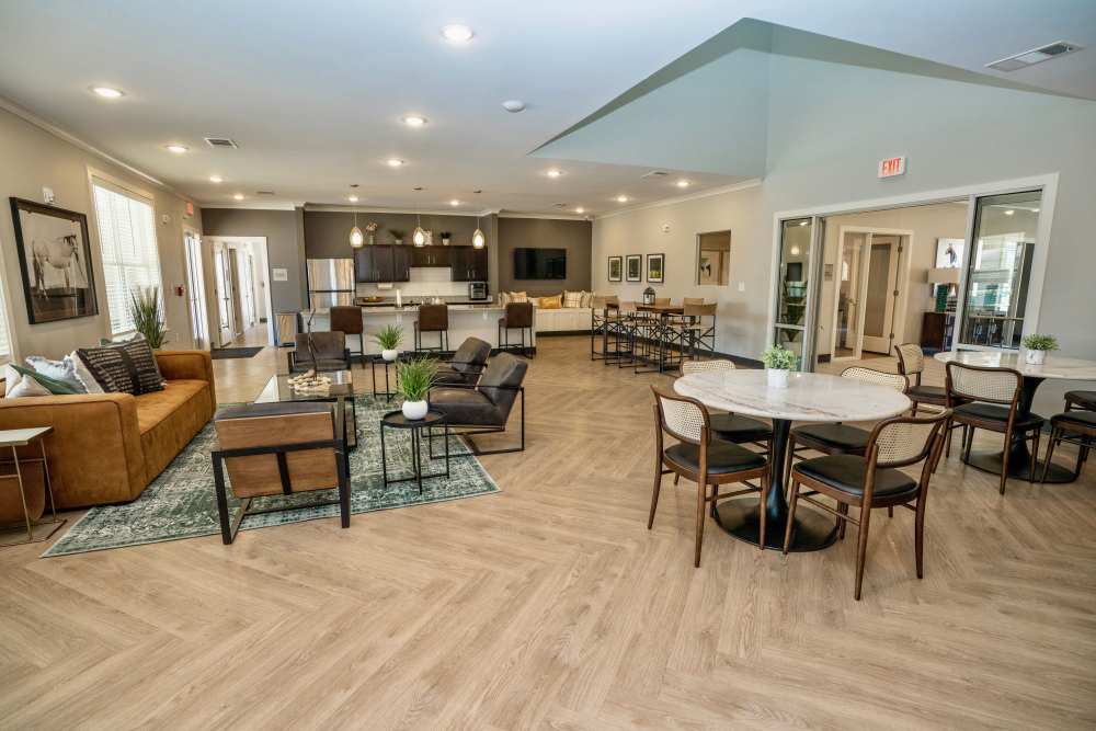 Community clubhouse lounge at Donerail Run in Louisville, Kentucky