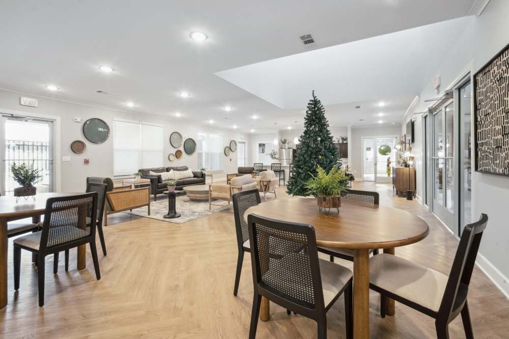 Bright community lounge area at Lone Oak Meadows in Louisville, Kentucky