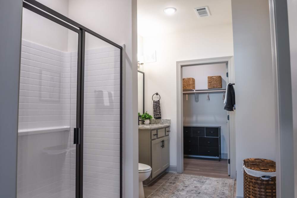 Modern bathroom with standalone shower at The Heights at Waterpointe in Flowood, Mississippi