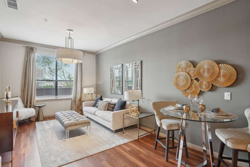 Upgraded kitchen with hardwood flooring at Forum on San Felipe in Houston, Texas
