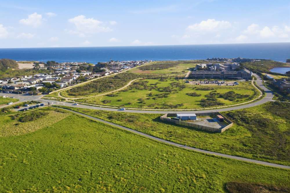 Sprawling green space near ocean views at Pacific Shores in Santa Cruz, California
