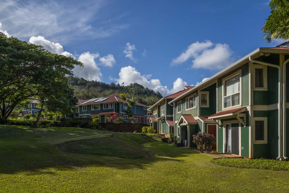 Community building  with view of mountains  at Kalepa Village I in Lihue, Hawaii