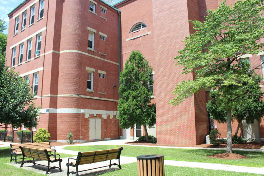 Outdoor seating area at School House Kennilworth Williams in Roxbury,Massachusetts