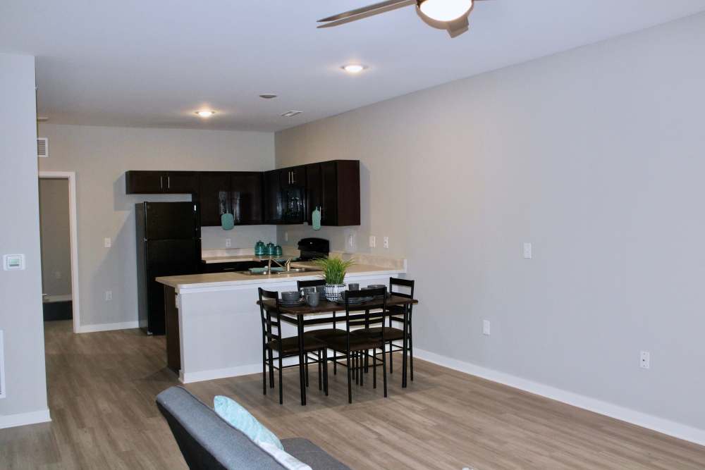 View of the kitchen from the living room at Overlook at Elkhorn Creek in Georgetown, Kentucky