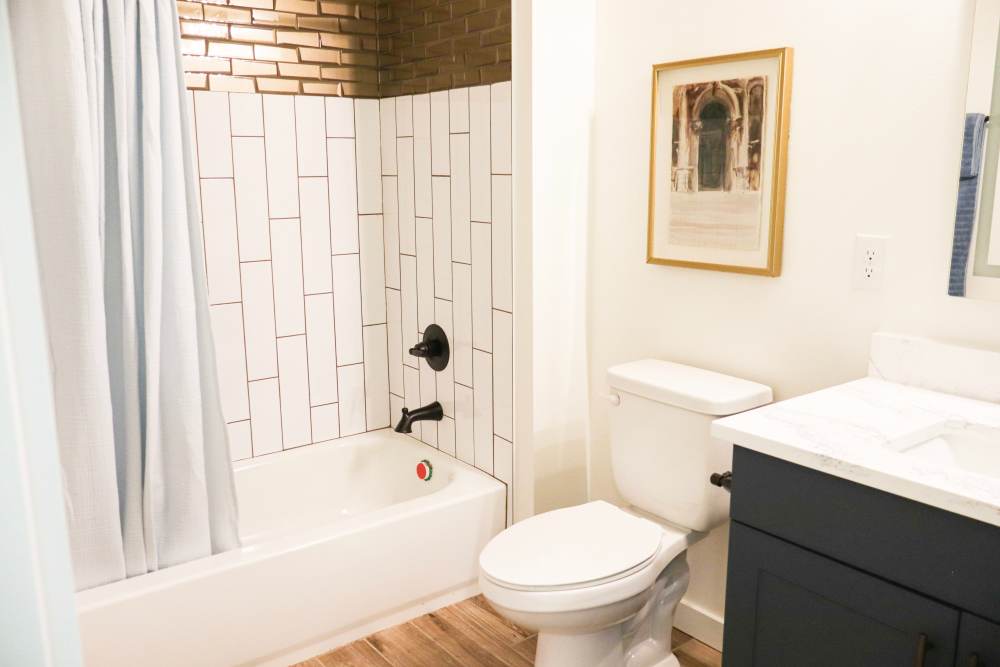 Modern bathroom with stylish finishes at Copper Trail Townhomes in Owasso, Oklahoma