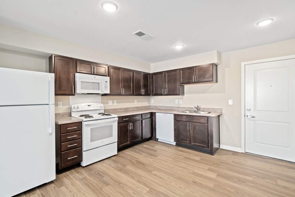Kitchen with granite countertops at Five Points Crossing in Rocky Mount, North Carolina