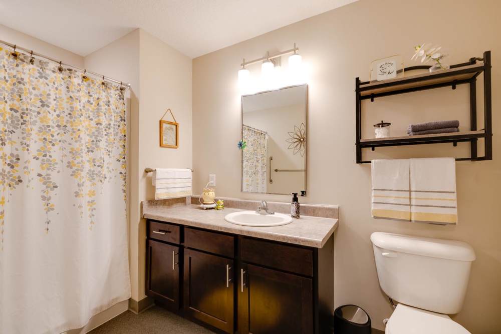 Bathroom with ambient lighting at Williams Terrace in Indianola,Iowa
