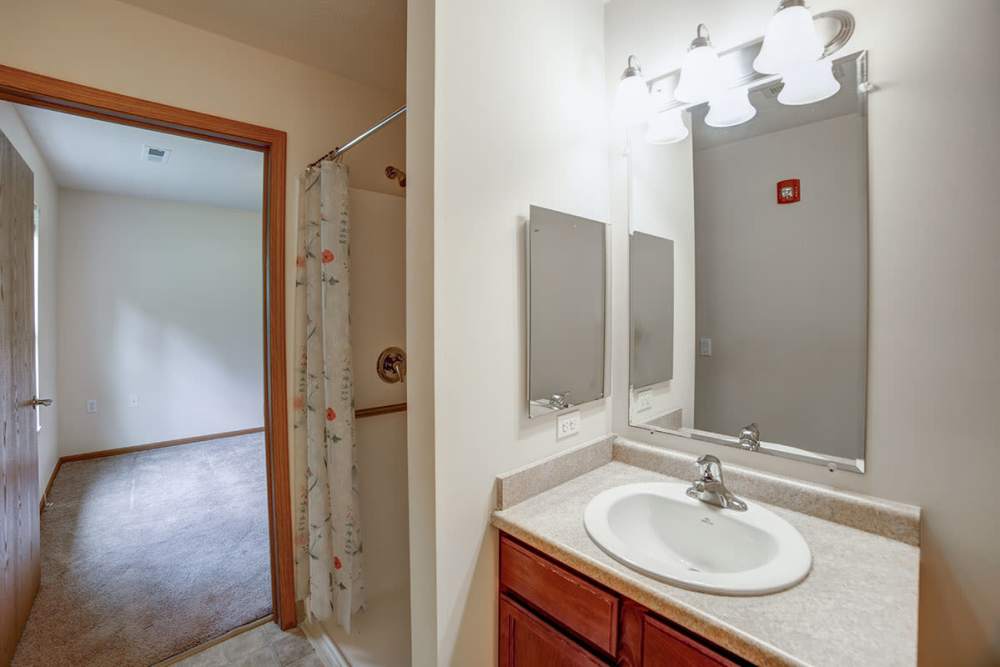 Bright bathroom at Quaker Meadows in Hermitage, Pennsylvania