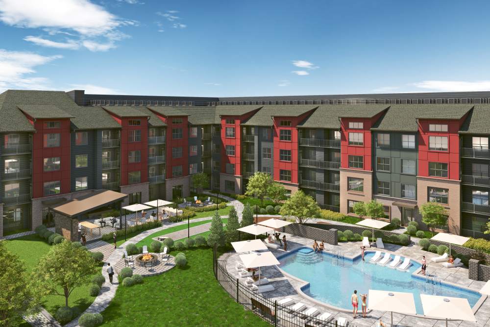 Elms Watershed rendering of courtyard and pool area