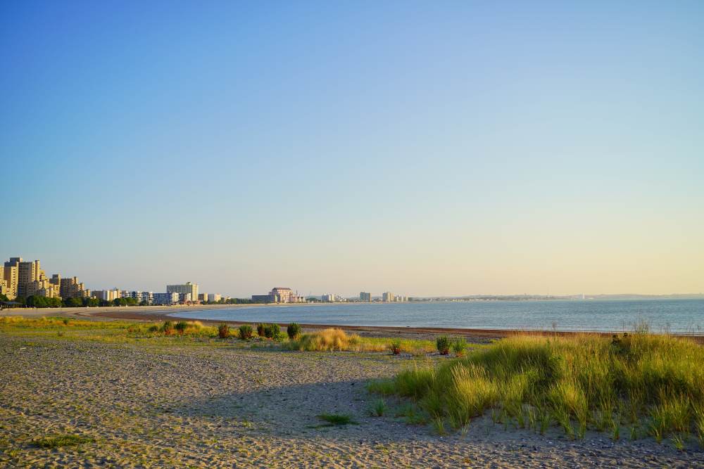 City skyline and beach near BLU Revere in Revere, Massachusetts