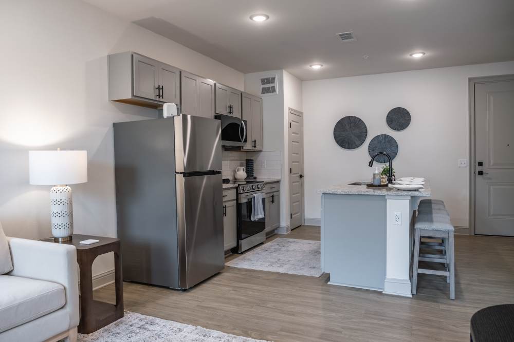 Apartment kitchen overview at The Flats at Crosspointe in Columbia, South Carolina