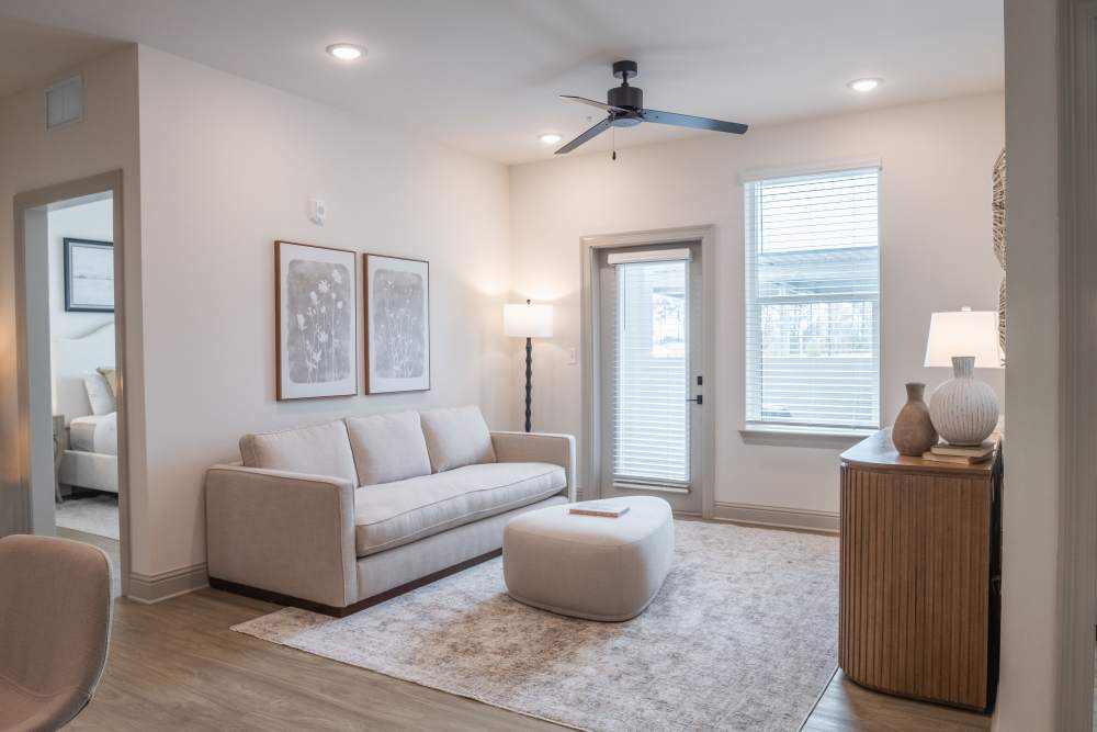 Entry hallway leading to living space at The Flats at Crosspointe in Columbia, South Carolina