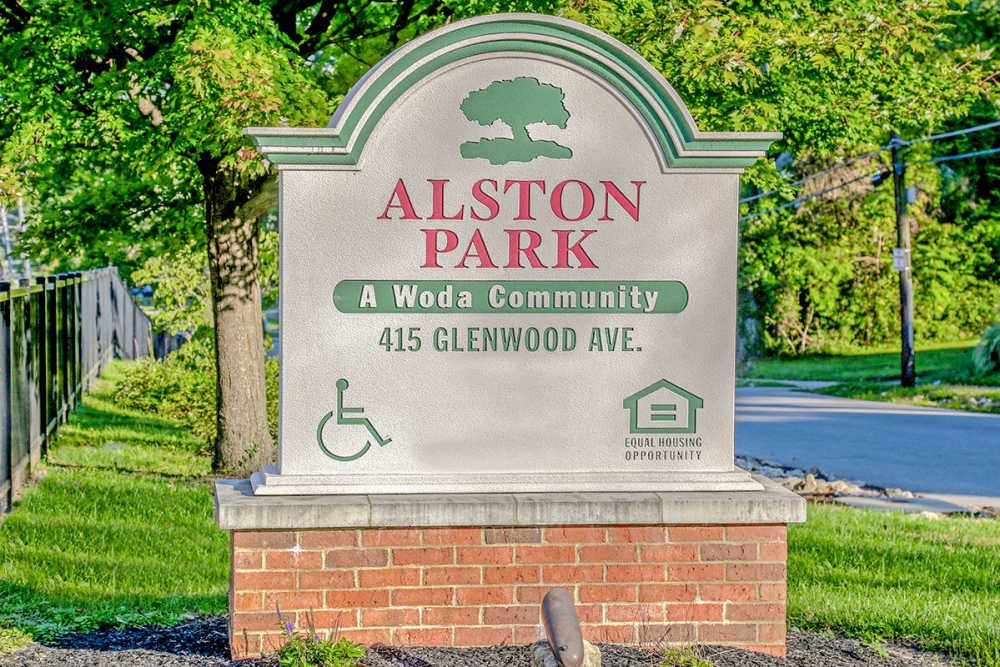Community sign board at Alston Park in Cincinnati, Ohio