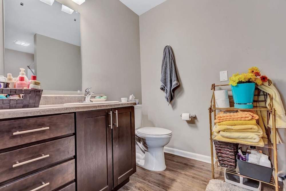 Bathroom with a mirror at Audubon Crossing Senior Community in Dayton, Ohio 