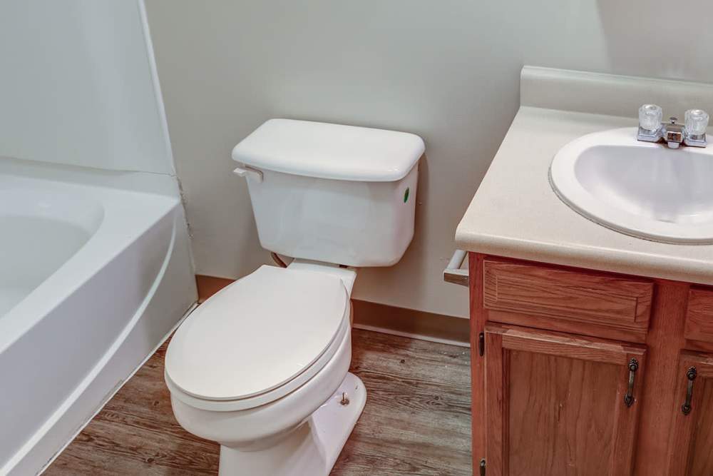 Bright bathroom with wood-style flooring at Riverview Place in Ripley, Ohio