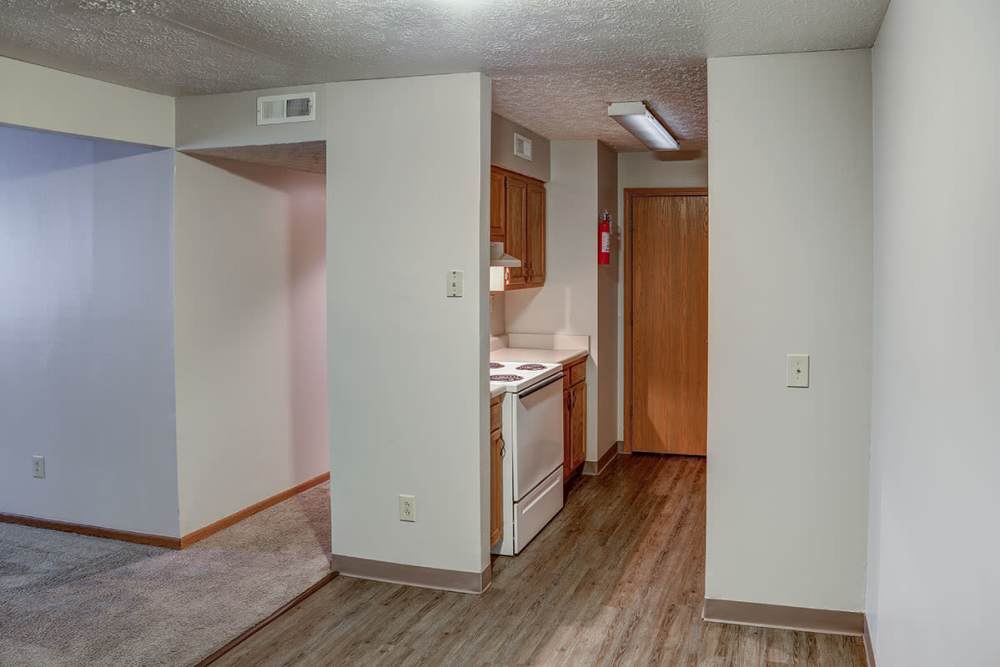 Kitchen area with wood-style flooring at Riverview Place in Ripley, Ohio