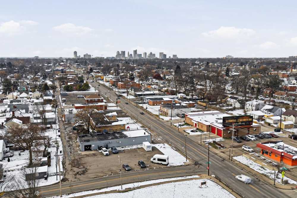 Aerial view of buildings at Granville Woods Lofts in Columbus, Ohio