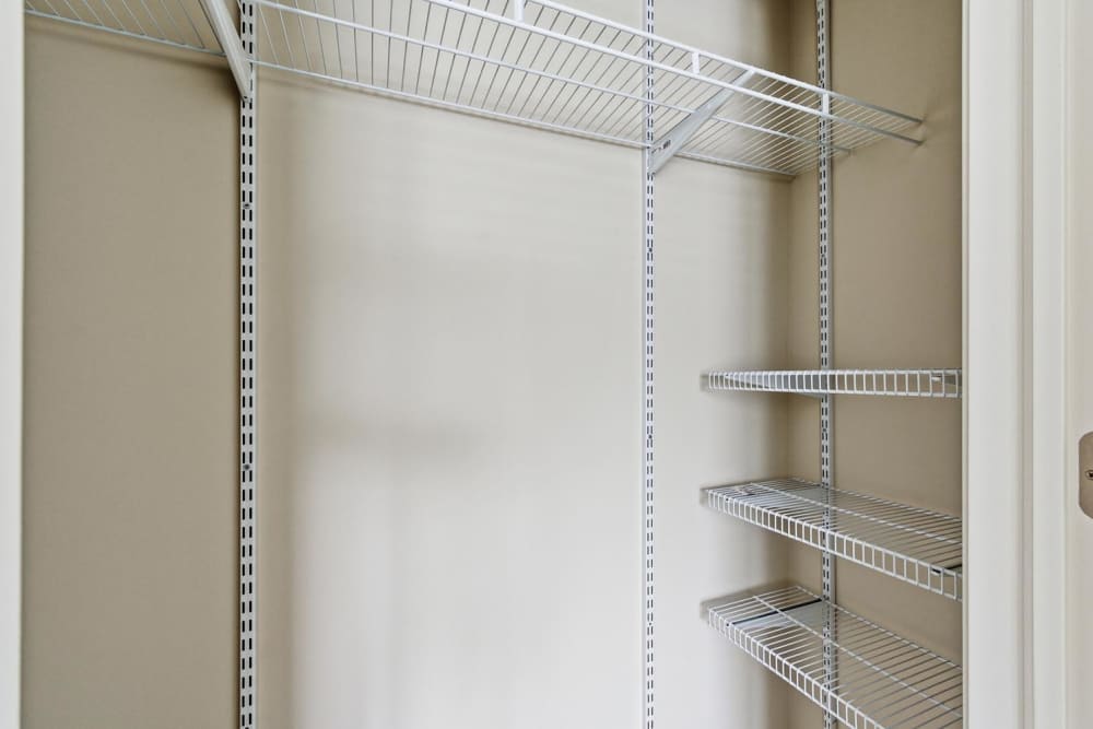 Spacious closet with wire shelving at Granville Woods Lofts in Columbus, Ohio