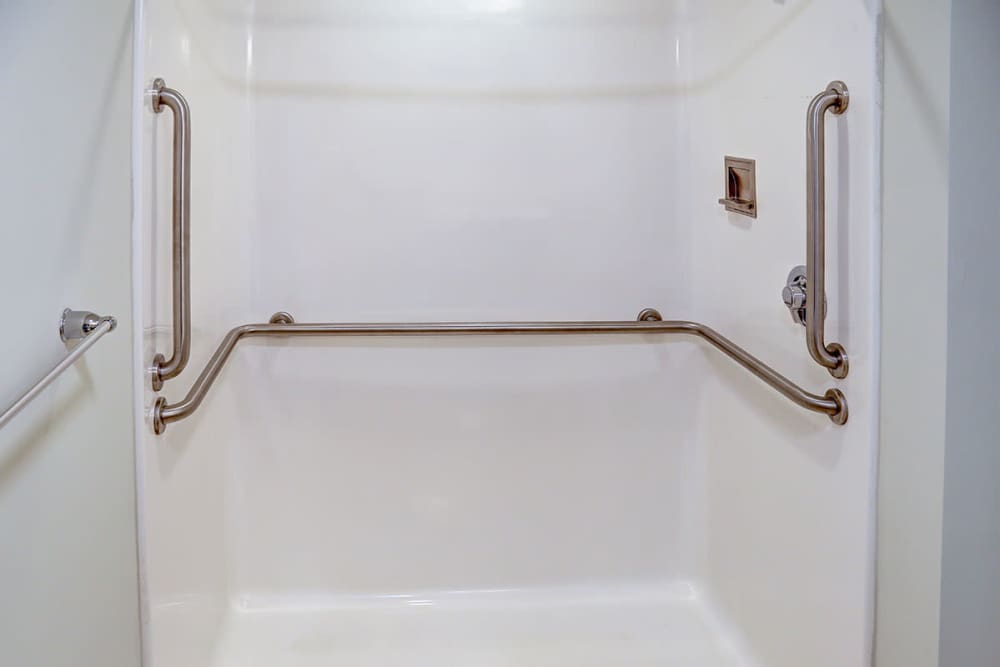 Accessible shower with grab bars at Hayden House in Springfield, Ohio