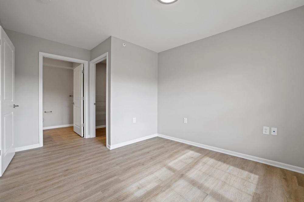 Empty room with wood-style flooring at Kershaw Greene II in Athens, Ohio