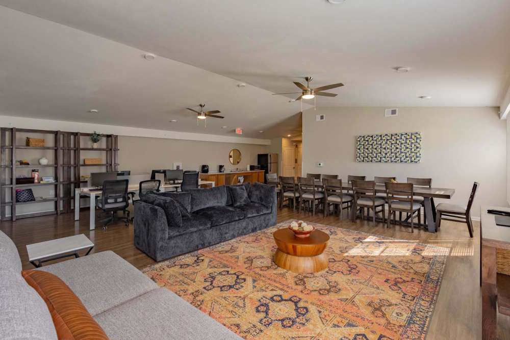 Spacious community lounge with comfortable seating at Kershaw Greene II in Athens, Ohio