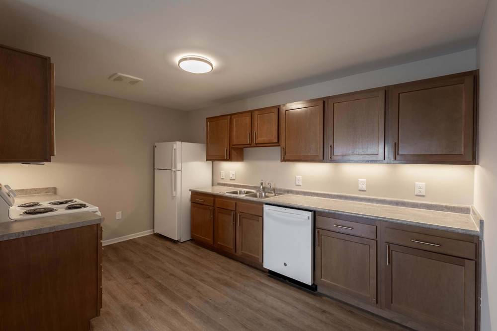 Modern kitchen with ample cabinet space at Starling Yard in Columbus, Ohio