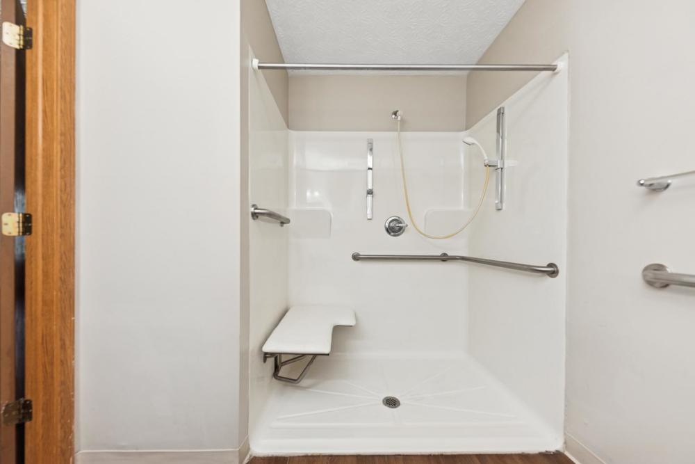 Accessible bathroom with grab bars at Webster Glen in Peebles, Ohio