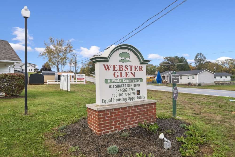 Community sign board at Webster Glen in Peebles, Ohio