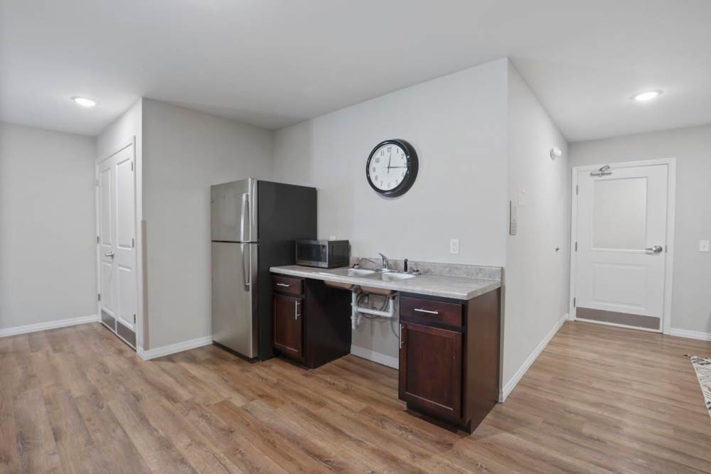 Kitchen with stainless steel appliances at Atcheson Place Lofts in Columbus, Ohio