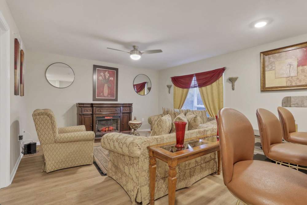 Comfortable couch in the living room at McKinley Manor in Columbus, Ohio 