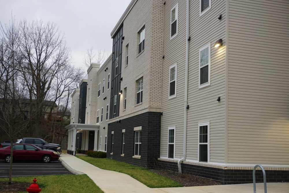 Building exterior with parking area at Wendler Commons in Columbus, Ohio